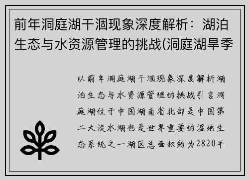 前年洞庭湖干涸现象深度解析：湖泊生态与水资源管理的挑战(洞庭湖旱季)